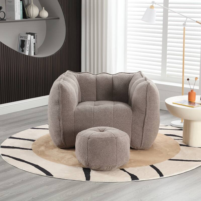 Modern Chenille Bean Bag Chair with Ottoman, Set of 1 - Coffee