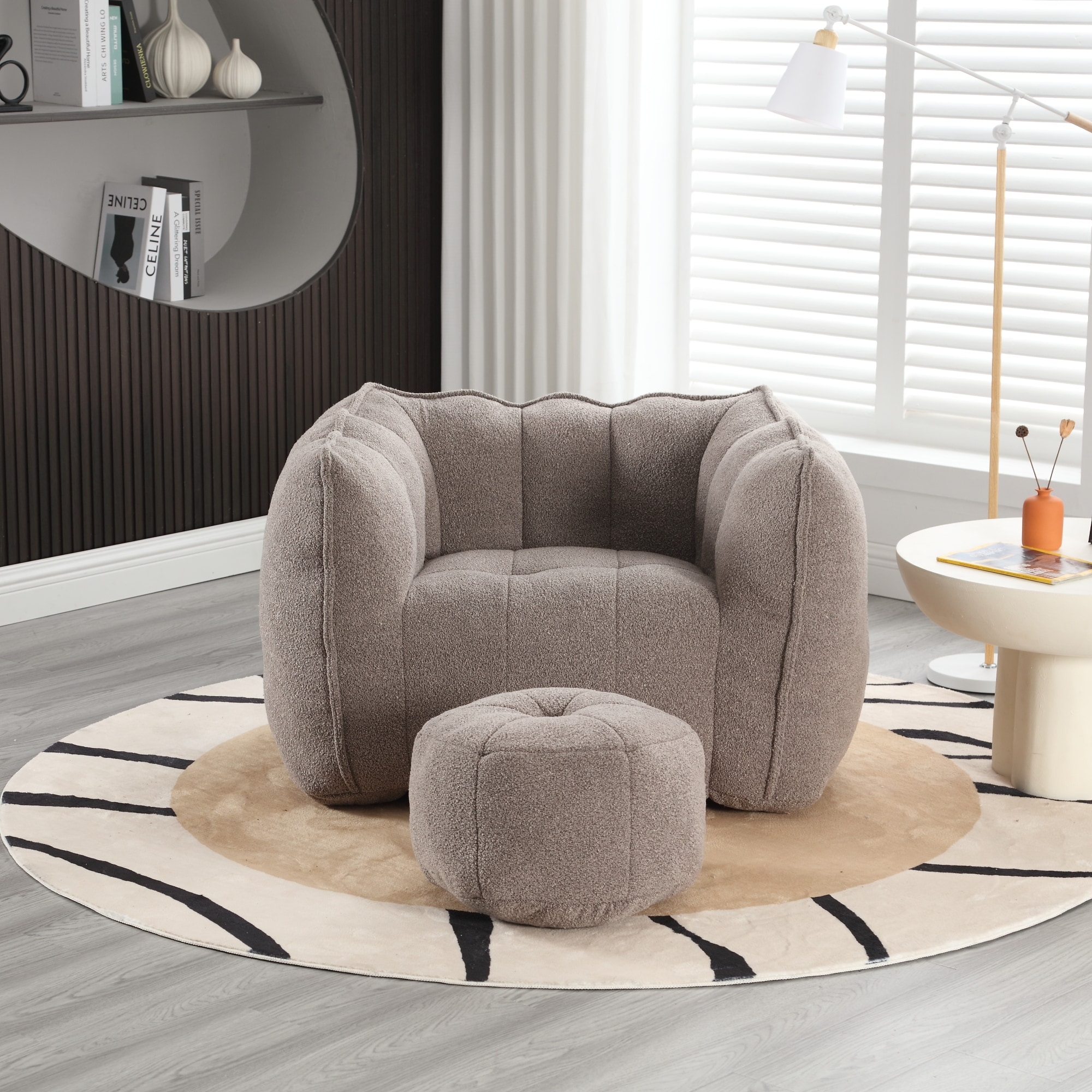 Soft Bean Bag Chair with High Resilient Foam for Living Room and Bedroom,Comfortable Square Lazy Sofa with Footstool