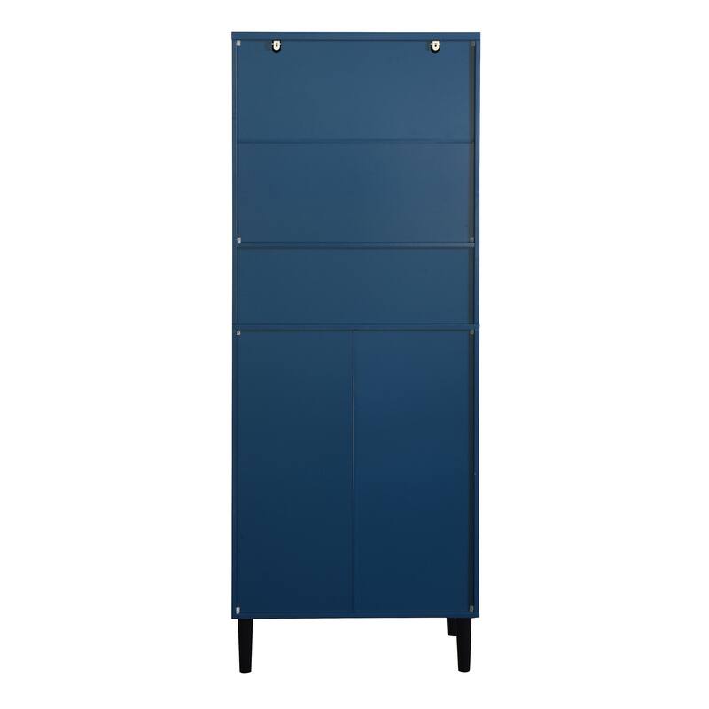 Tall Storage Show Cabinet with 2 Glass Display Door & 2 Doors, Modern Cabinet Freestanding for Bathroom, Dining Living Room