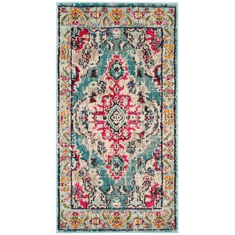 SAFAVIEH Monaco Oceane Boho Medallion Distressed Area Rug - 2'2" x 4' - Light Blue/Fuchsia