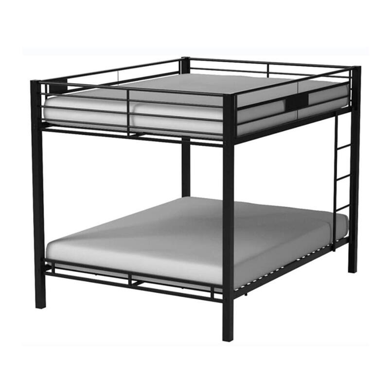 Black Queen over Queen Metal Bunk Bed with Ladder and Fence