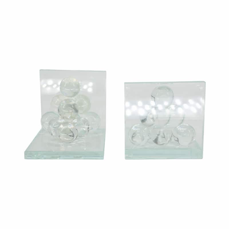 Sagebrook Home Modern Glass Crystal Bookends with Spherical Accents Glass Crystal - 5" x 5" x 6"
