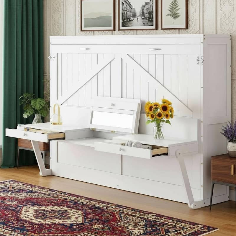 Queen Wall Murphy Bed with Flip-Down Vanity Desk by Harper&Bright Designs