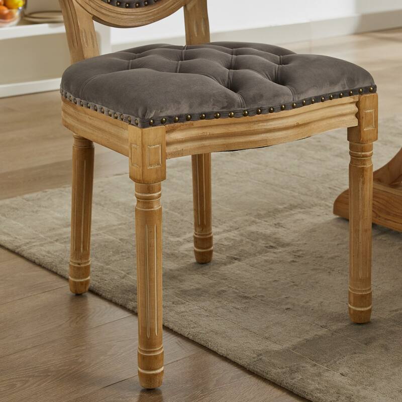 GDF Studio - French Traditional Wood PU Upholstered Dining Chairs with Tufted Back & Nailhead Trim, Set of 2