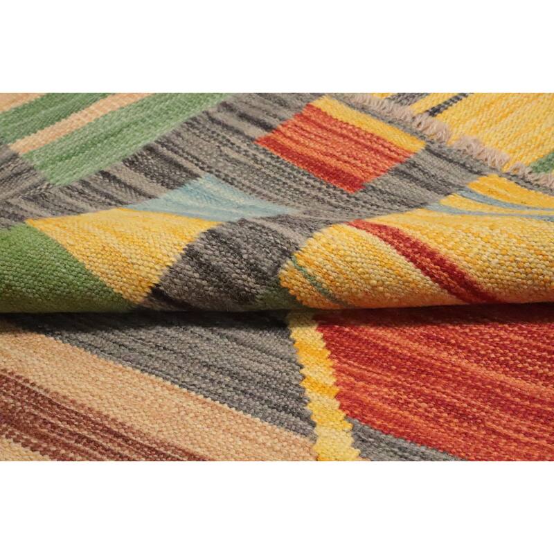 Hand Woven Oriental 100% Wool Carpet Southwestern Tribal Multi-Colored Kilim Area Rug - 8' 5'' X 5' 11''