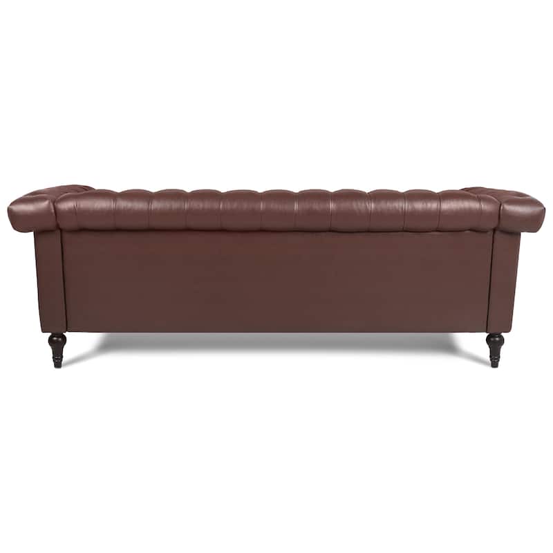 3-Seater Sofa Traditional Square Arm Comfortable Removable Cushion Couch with Wood Legs and Nailheads Design, 83.66 Inch Width
