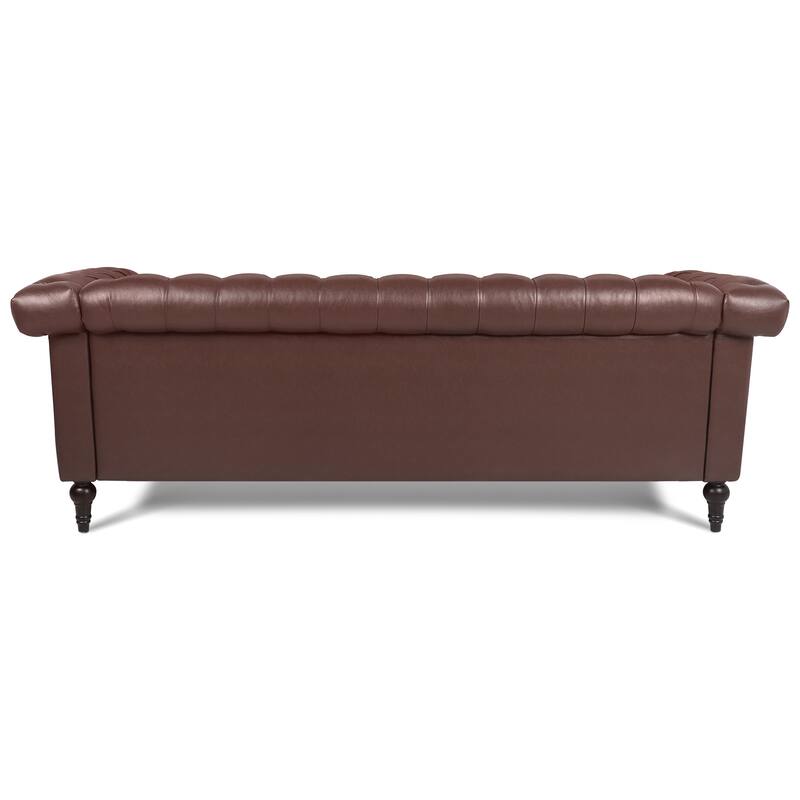 83.66" PU Leather Square Arm 3-Seater Sofa with Removable Cushions, Pocket Spring Support, and Studded Trim