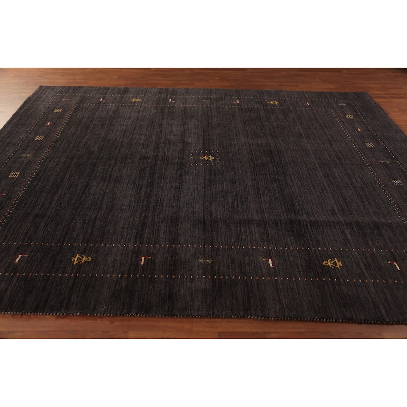 Tribal Gabbeh Area Rug Hand-Knotted Oriental Brown Wool Carpet - 8'1" x 9'10"