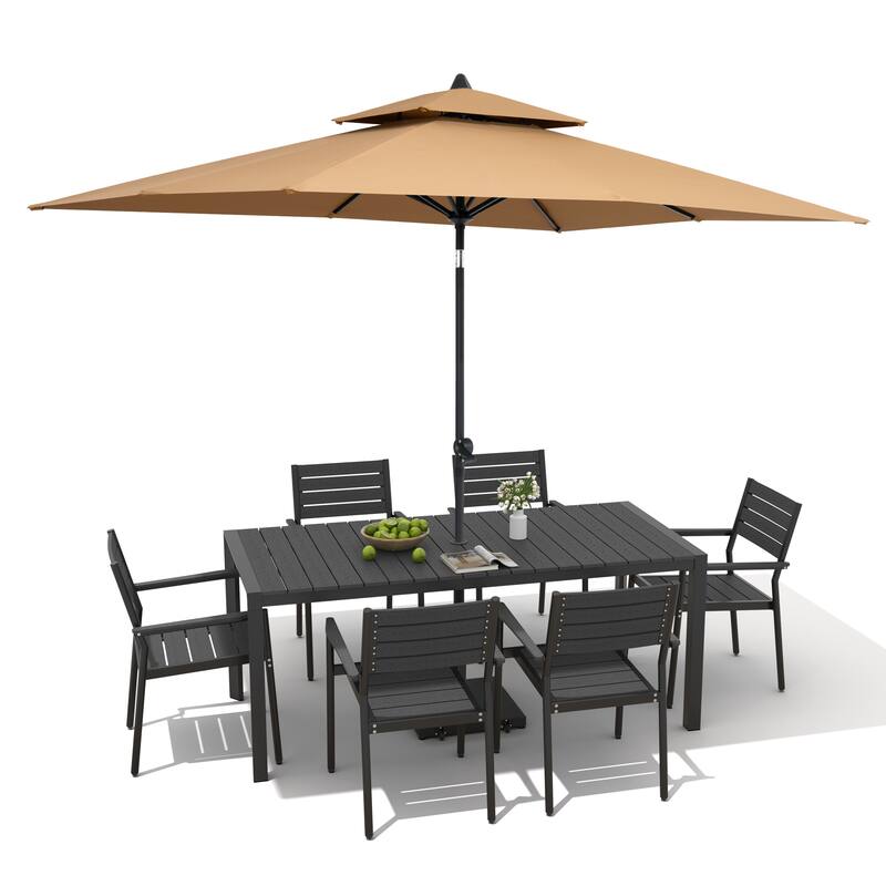 9/11-Piece Patio Dining Set Aluminum Dining Table and Chairs w/10 ft Market Umbrella and Base with Wheels