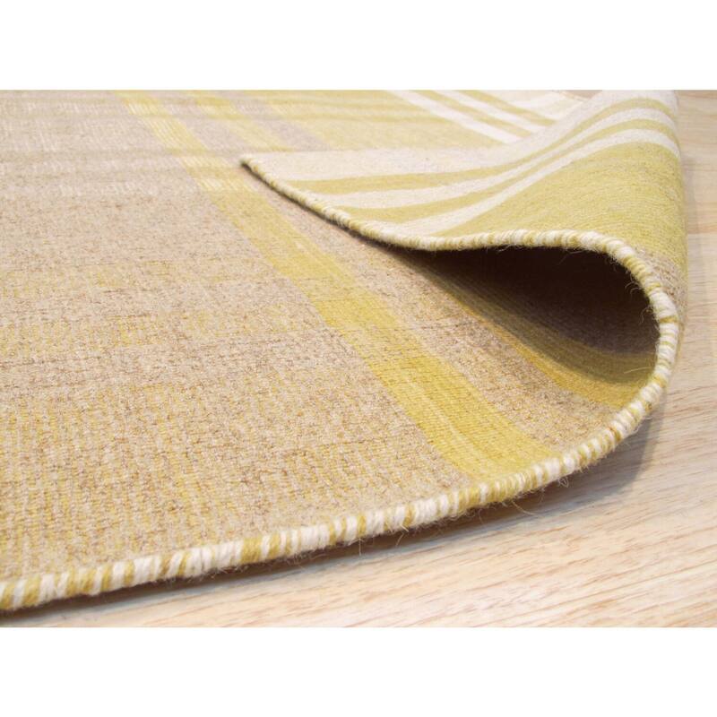 Yellow Handmade Wool Transitional Plaid Rug, 5' x 8', Soft Elegant Floor Accent - L