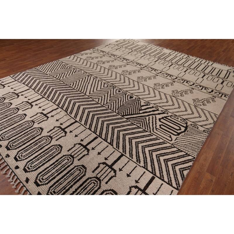 Moroccan Oriental Area Rug Hand-Knotted Contemporary Wool Carpet - 8'11"x 12'0"