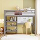 preview thumbnail 11 of 16, Twin Size Wooden Loft Bed with 3-Layer Shelves, Desk, and Writing Board, Full-Length Guardrail