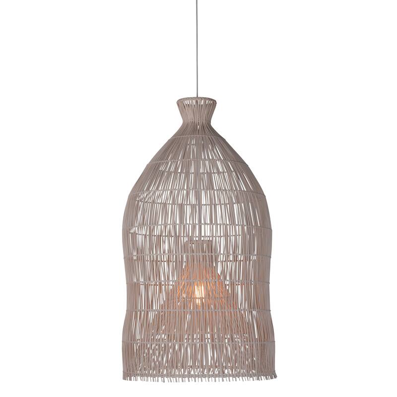 Ivan 22" Diameter Rattan and Iron Pendant Light in Ivory - Ivory