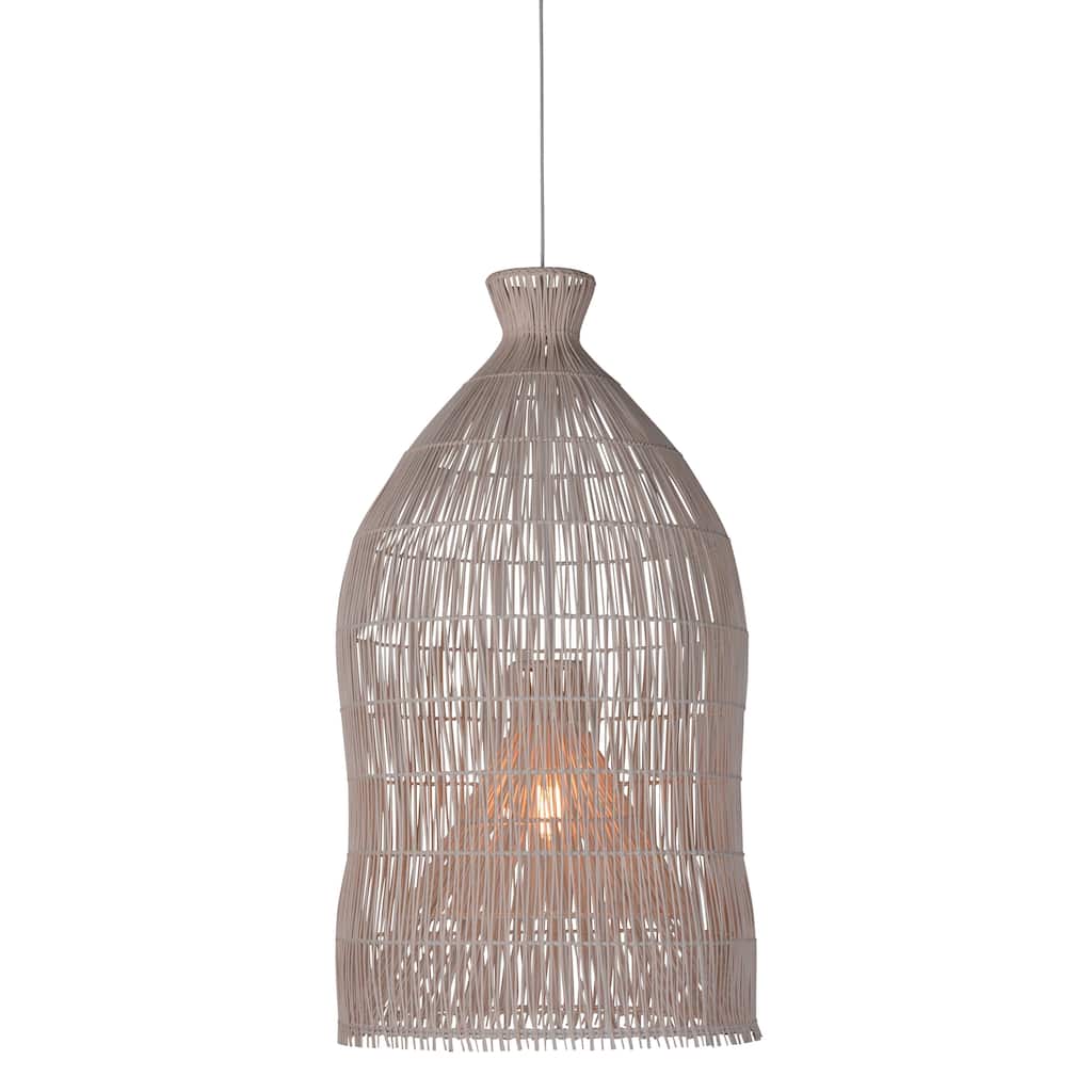 Ivan 22" Diameter Rattan and Iron Pendant Light in Ivory