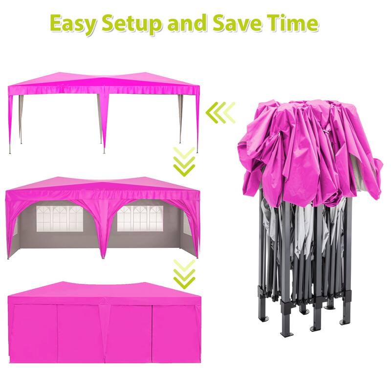 10 ft. x 20 ft. Pop Up Canopy Outdoor Portable Party Wedding Tent with 6 Removable Sidewalls and Carry Bag + 6pcs Weight Bag