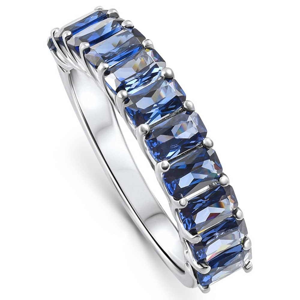 2.50Ct Blue Sapphire Wedding Anniversary Ring Stackable White Gold Band