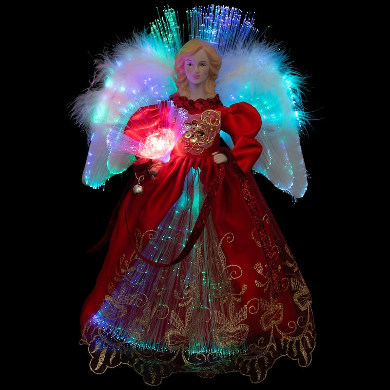 Lighted Fiber Optic Angel Christmas Tree Topper - 12" - Red and Gold