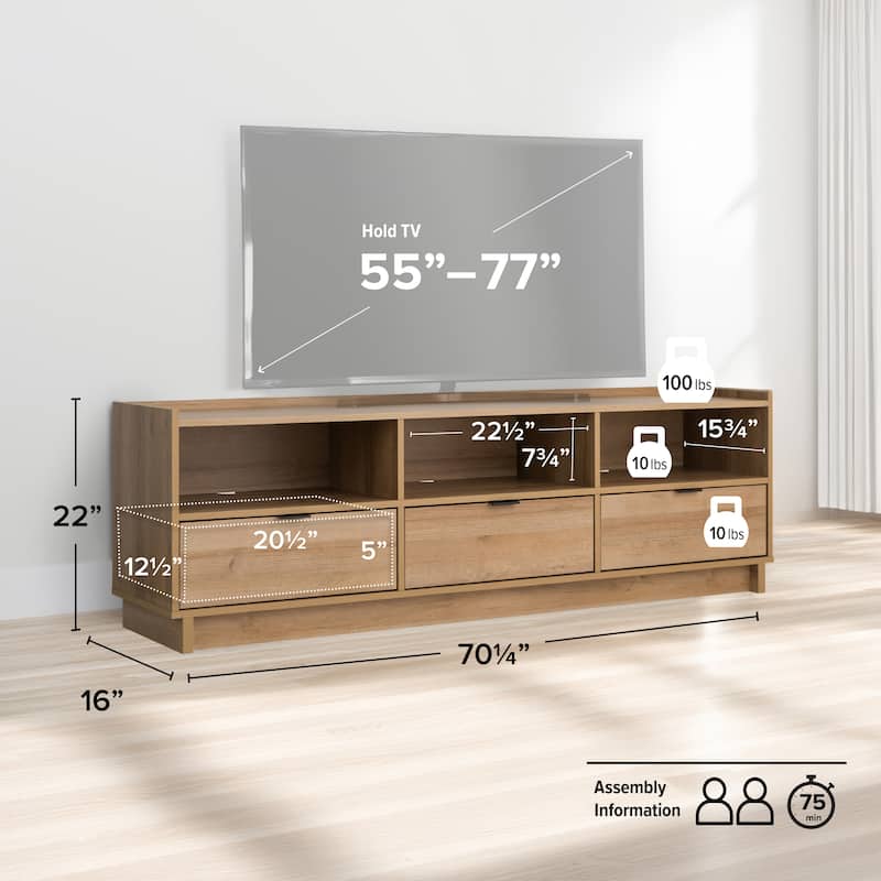 Prepac Simply Modern 70.25" W TV Stand for Living Room, Entertainment Room - 70.25" W x 22" H x 16" D