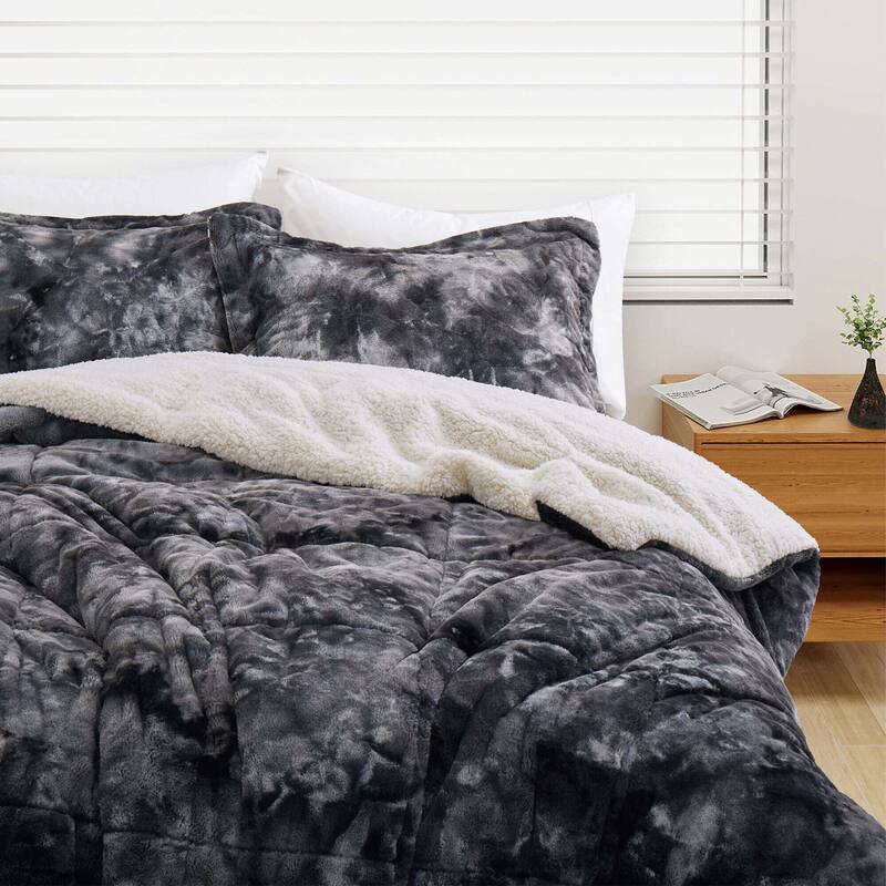 3-Piece Reversible Plush Sherpa Down Alternative Comforter Set