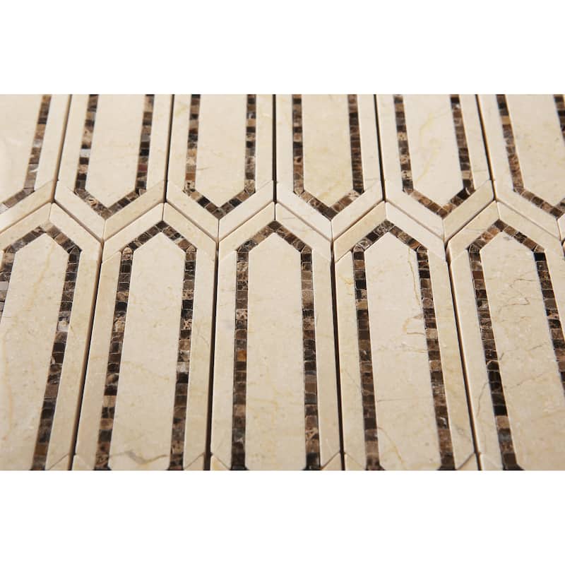 Cream Marfil and Dark Emperador Long HoneyComb Marble Mosaic Tiles - Case (5 Sheets)