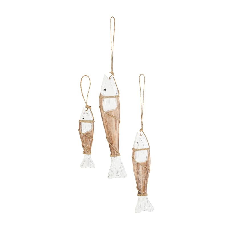 Brown Wood Handmade Fish Home Wall Decor (Set of 3)