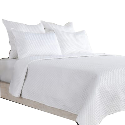 Kahn Hand Stitched Sateen King Quilt, Cotton Fill, Mitered Corners, White