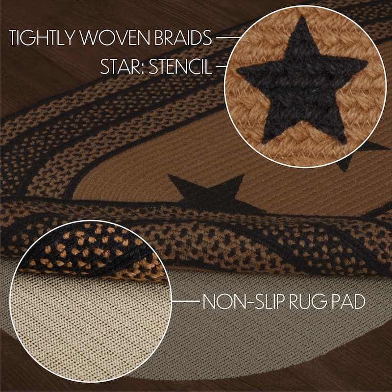 Farmhouse Jute Rug Oval Stencil Stars w/ Pad 27x48 - 27" x 48"