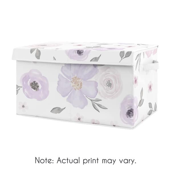slide 2 of 4, Purple Watercolor Floral Collection Girl Kids Fabric Toy Bin Storage - Lavender, Pink and Grey Shabby Chic Rose Flower