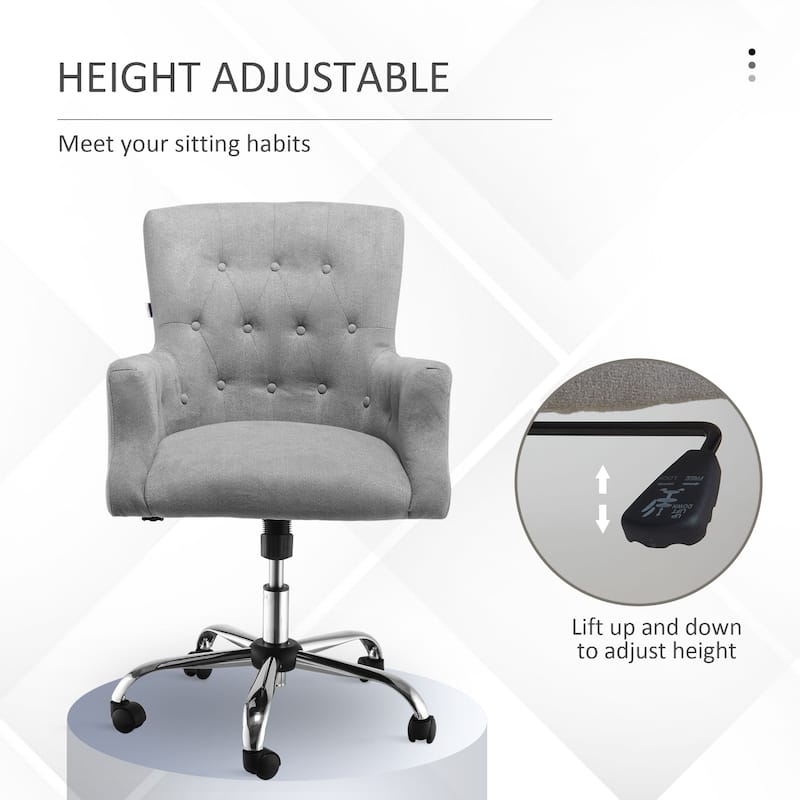 HOMCOM Swivel Computer Office Chair Button Tufted Mid Back Desk Chair for Home Study Bedroom, Carbon