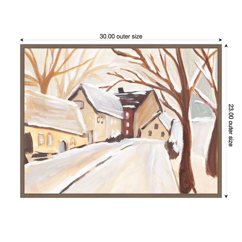 Snowy Street I by Annie Warren Framed Canvas Wall Art Print - Sylvie Dark Gold - 30 x 23 in