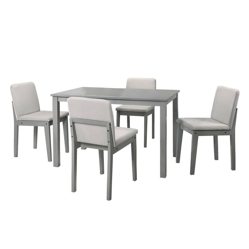5 Pcs Dining Table Chair Set, Kitchen Dining Room Furniture Set with Rectangular Table and 4 Upholstered Chairs