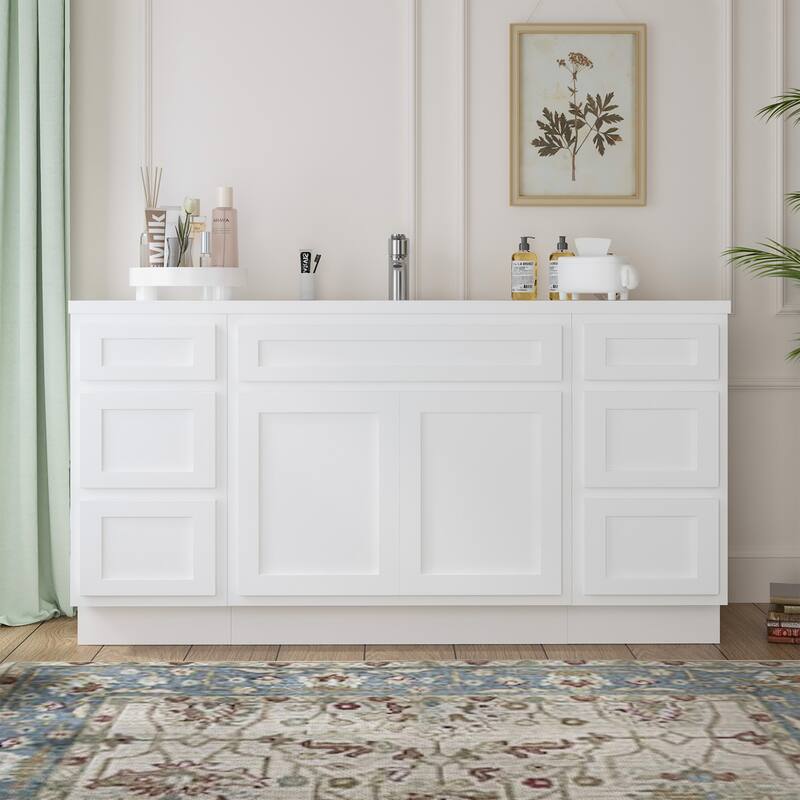 Vanity Art 66" Oak Freestanding Bathroom Vanity Cabinet without Top