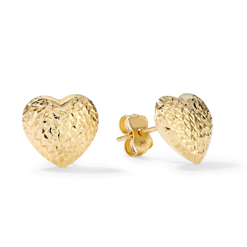 Clover 14K Diamond-Cut Puff Heart Stud Earrings - Yellow