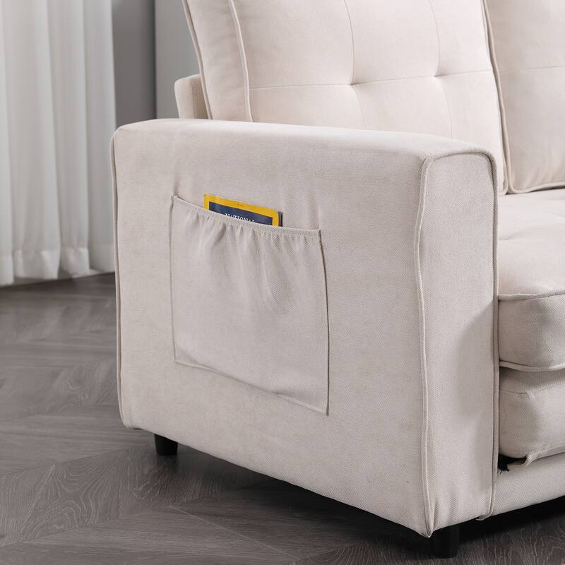 Folding Sofa Bed with Two Storage Pockets, Linen Convertible Foldable Couch Bed
