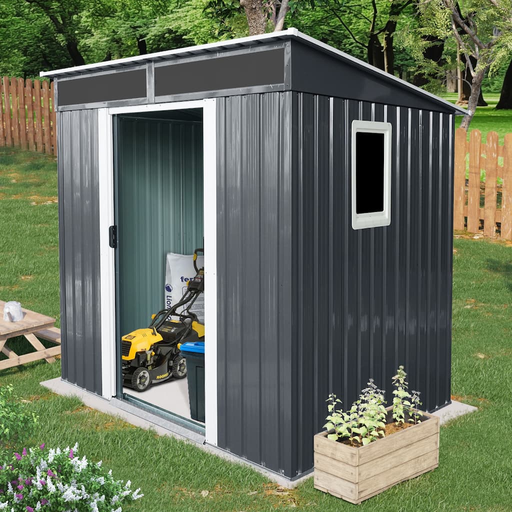 GDF Studio - Jarvi Outdoor Metal Storage Shed with Window and Transparent Roof Panel
