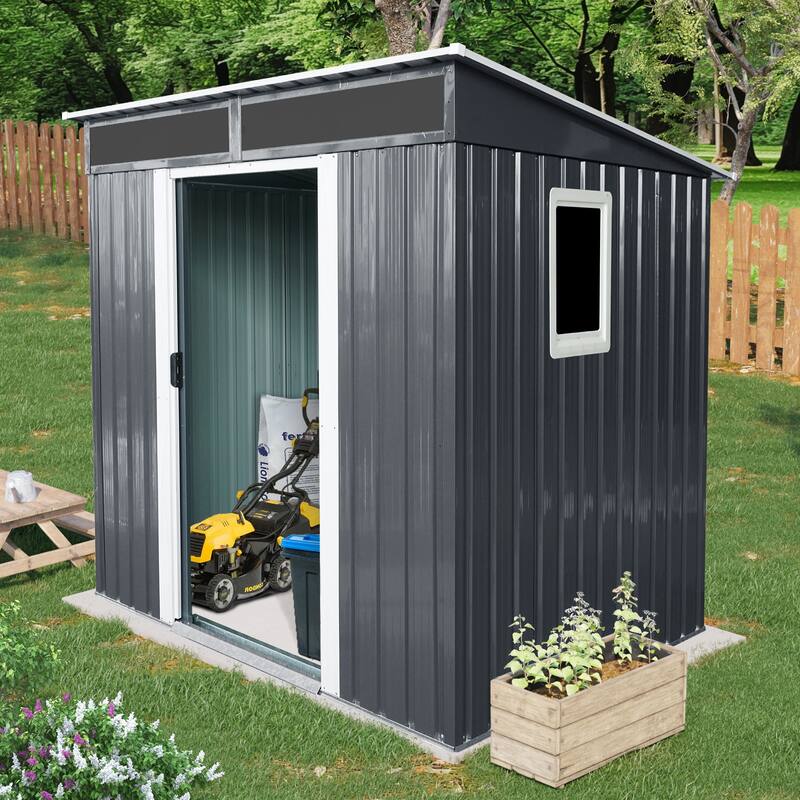 GDF Studio - Jarvi Outdoor Metal Storage Shed with Window and Transparent Roof Panel - Black and White