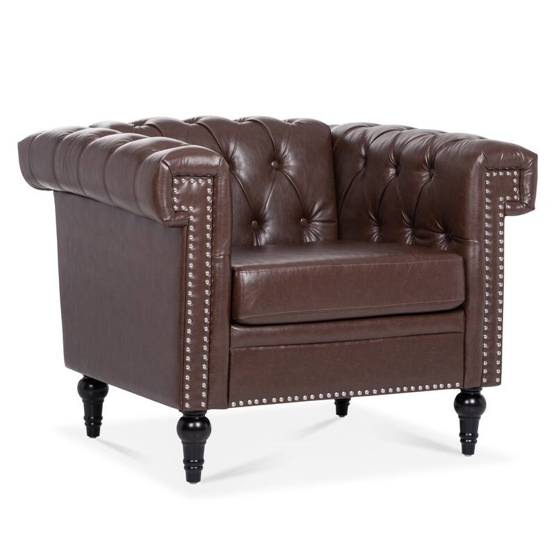 PU Leather Accent Chair with Solid Wood Frame, Pocket Spring Cushion, and 220lb Capacity