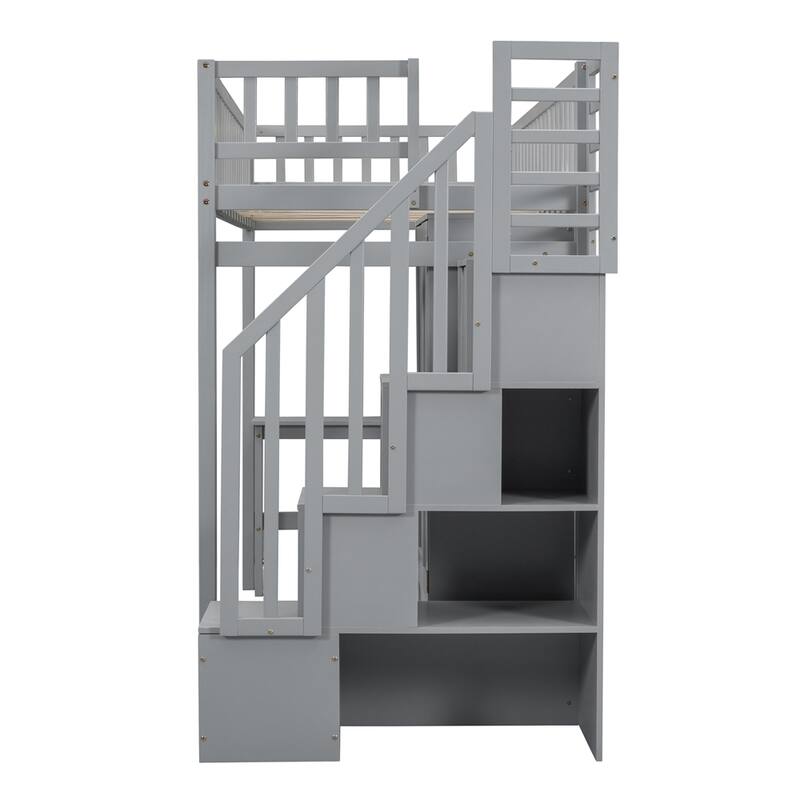 Twin size Loft Bed with Bookshelf,Drawers,Desk,and Wardrobe