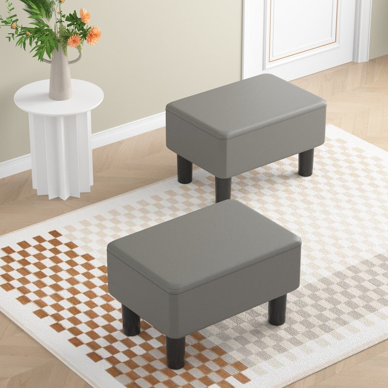 Javlergo Small Footstool Ottoman PU Leather Footrest with Legs Rectangle Padded Seat