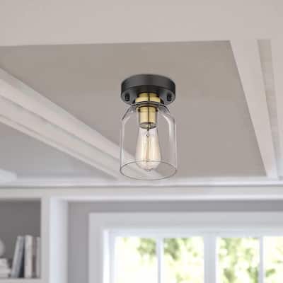 1-Light Flush Mount Lighting Fixture,Black and Gold