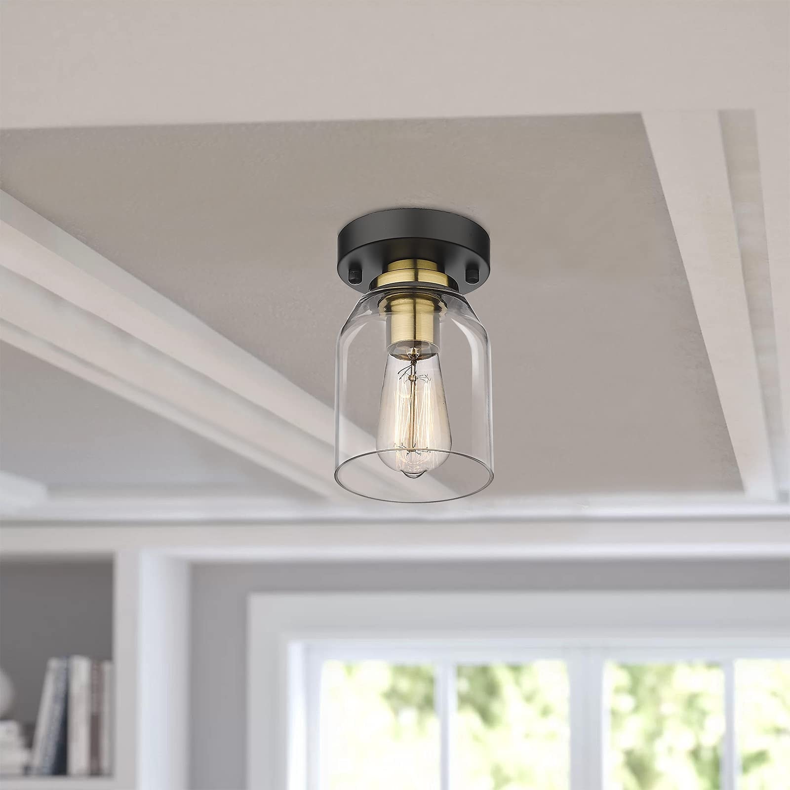 1-Light Flush Mount Lighting Fixture,Black and Gold