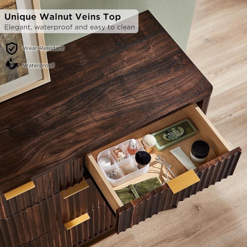 Modern Fluted 6 Drawers Dresser, Chest of Drawers, Dresser TV Stand
