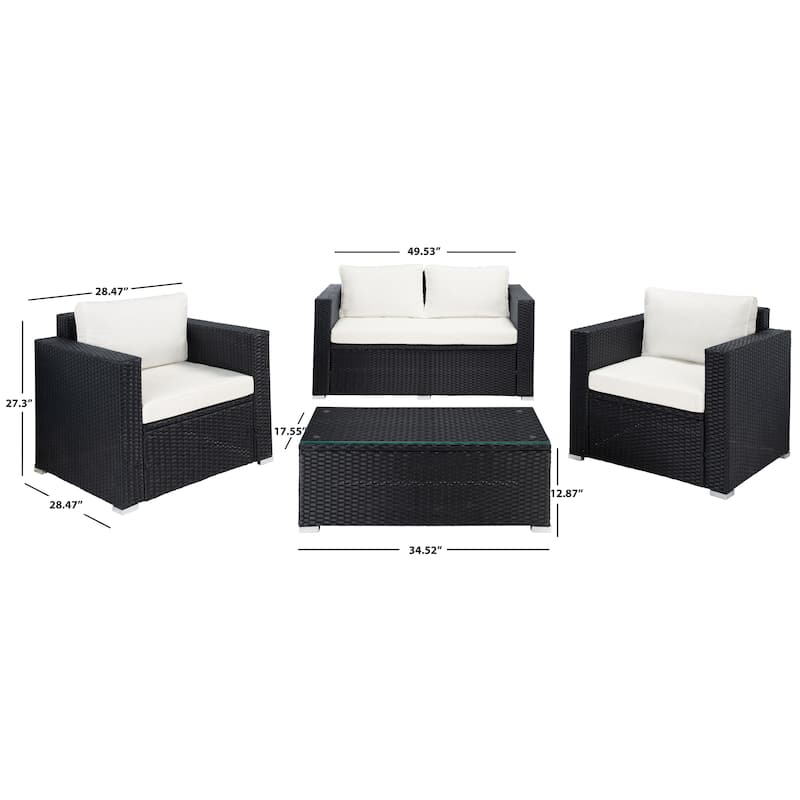 SAFAVIEH Outdoor Patio Furniture Natalee Wicker 4-Piece Conversation Set - 50W x 27D x 28H