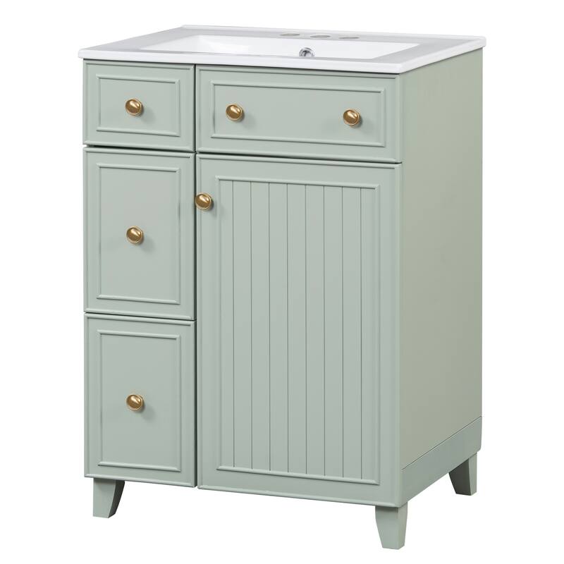 24" Single Sink Bathroom Vanity Cabinet with Ceramic Top