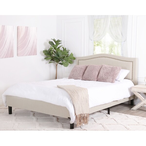 Abbyson Napa Beige Nailhead Platform Bed. Opens flyout.