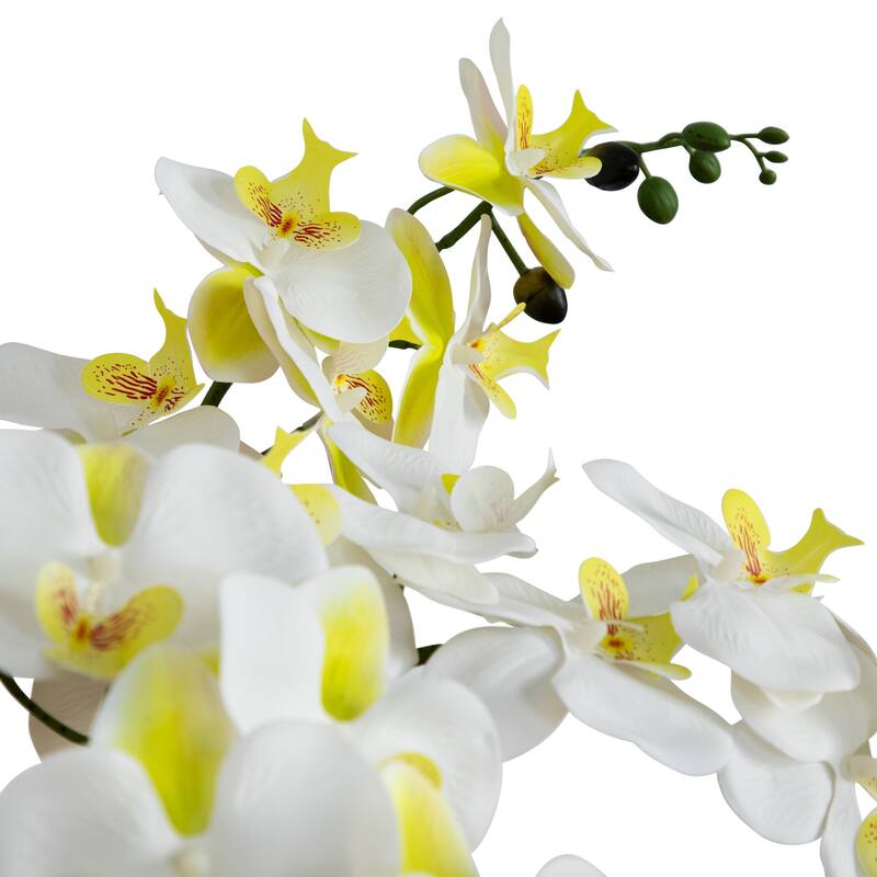 Phalaenopsis Orchid Artificial Floral Arrangement with Ceramic Planter - 23" - White