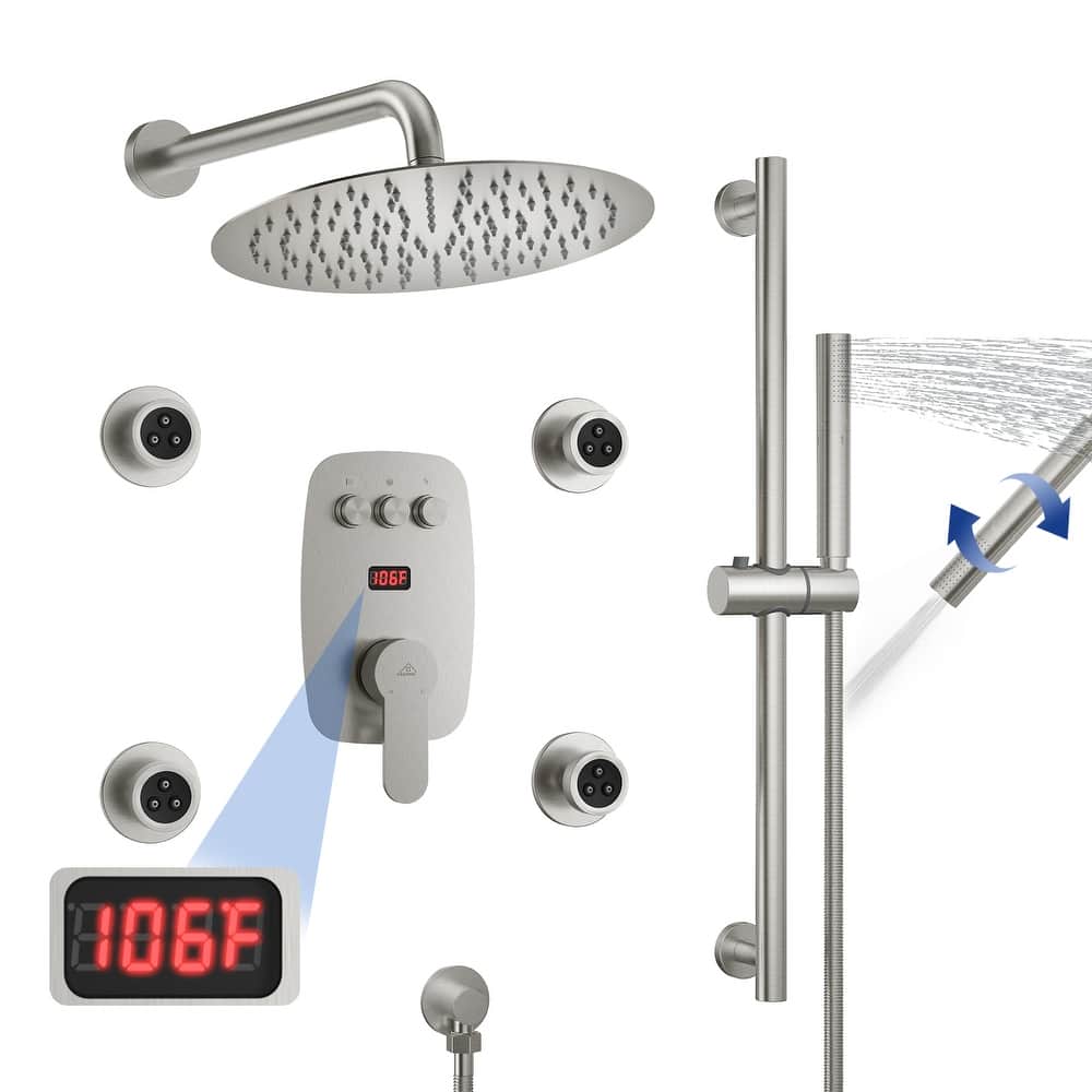 3-Spray Patterns 12 in. Dual Shower Head Fixed and Handheld Shower Head with Digital Display, 4 Body Jets, and Pressure-Balanced