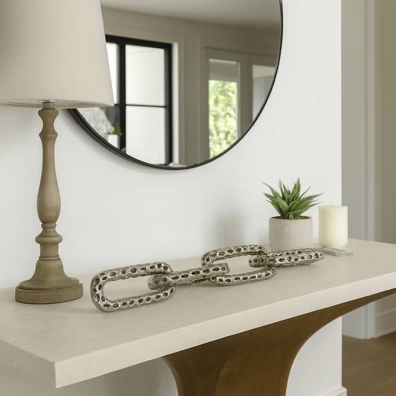 Metal Coastal Chain Sculpture with Textured Links and Openwork Design - 25" x 4" x 1"