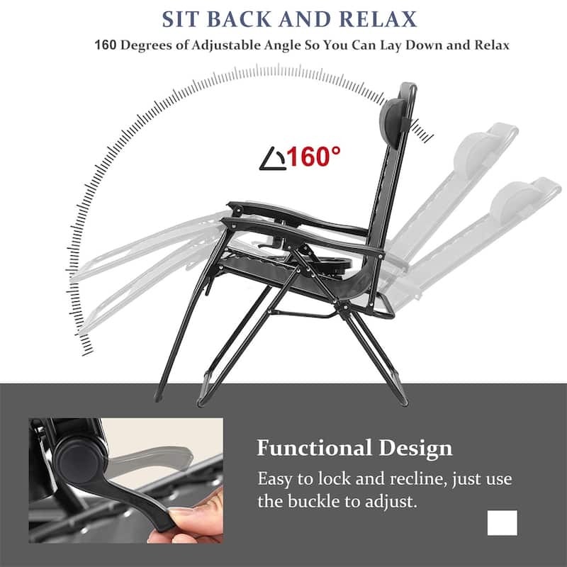 Set Of 2 Zero Gravity Chair, Patio Folding Lawn Outdoor Lounge Camp Reclining Lounge Chair for Poolside Backyard and Beach