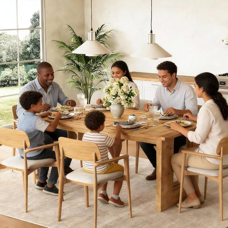 Solid Wood Dining Table for 6 People, 63-Inch Rectangle Farmhouse Kitchen Table - 63" W x 31.5" D x 29.5" H